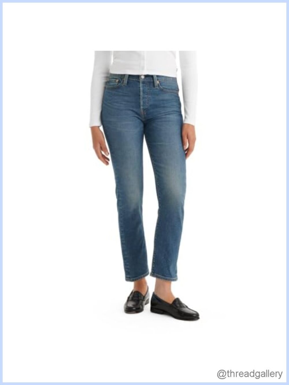 High Rise Straight Leg Wedgie Jeans Snug Fit Casual Denim